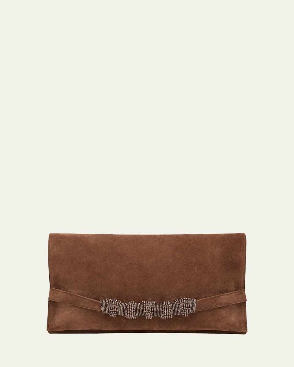 Monili Flap Suede Clutch Bag